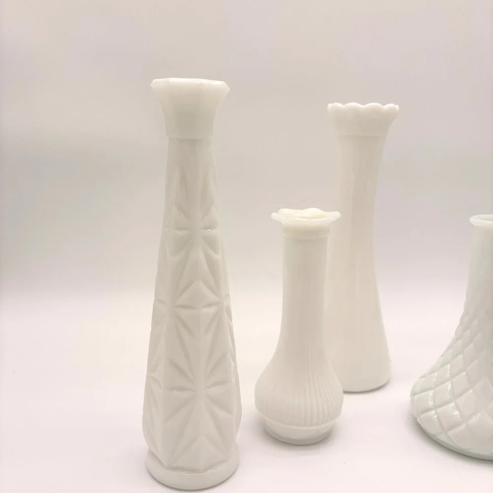 Vintage Milk Glass Bud Vase Set White Floral Decor Cottagecore Centerpiece 5pc